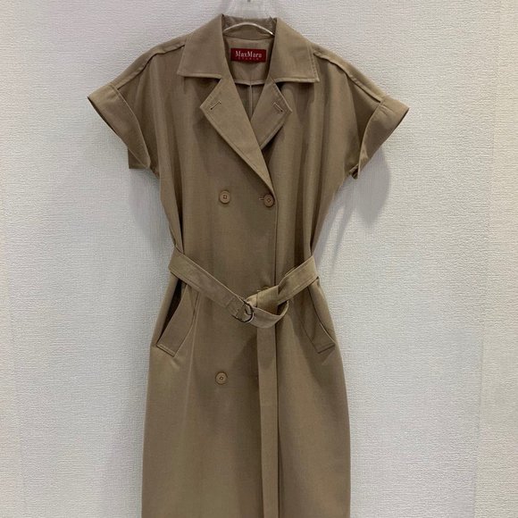 MaxMara Dresses & Skirts - Maxmara Double-Breasted Belted Wool Blend Trench Coat Dress with Notched Collar